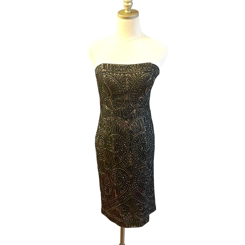 Sue Wong Womens Strapless Beaded Cocktail Dress Size 4 Gala Event Wedding Guest